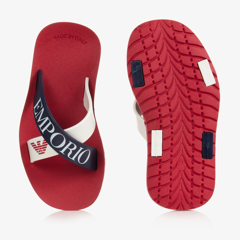 Emporio Armani Boys Red Blue Logo Sliders Childrensalon Outlet