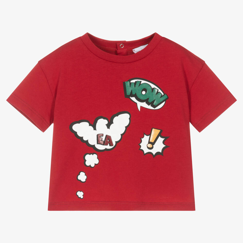 Emporio Armani - Boys Red Comic Print T-Shirt | Childrensalon