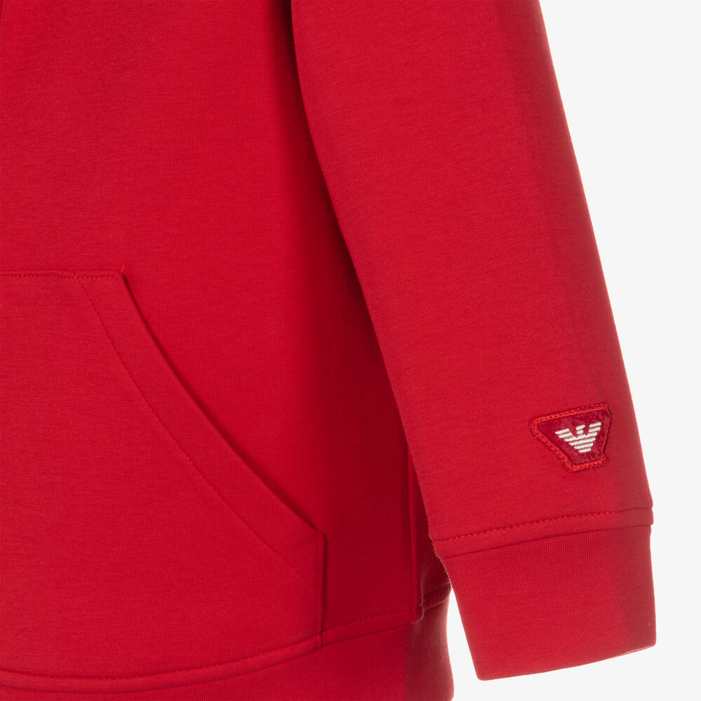 Emporio Armani-توب بسحّاب قطن جيرسي لون أحمر للأولاد | Childrensalon Outlet
