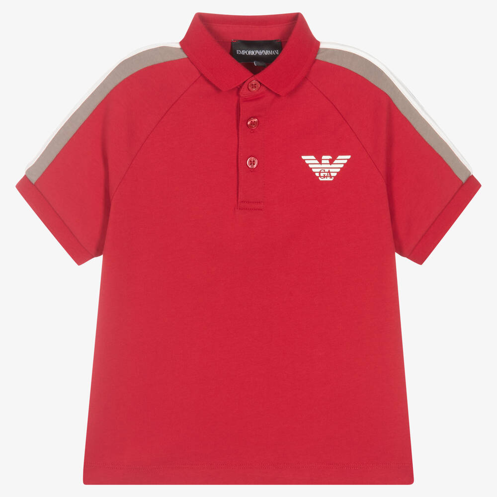 Emporio Armani - Boys Red Cotton Eagle Logo Polo Shirt | Childrensalon