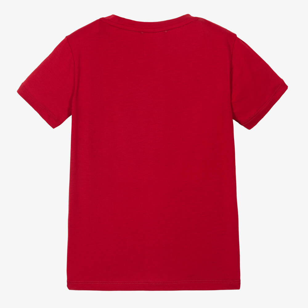Emporio Armani-Boys Red Cotton Eagle T-Shirt | Childrensalon Outlet