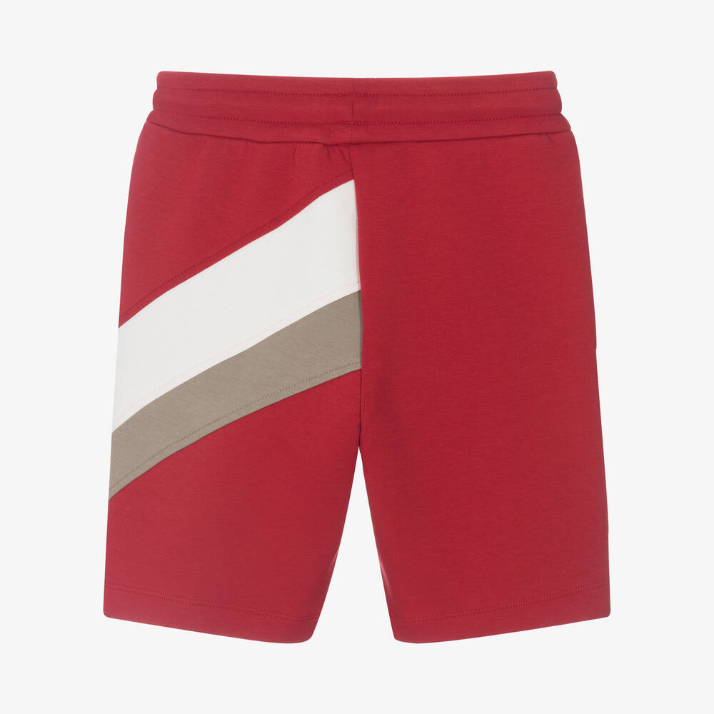 Emporio Armani-Boys Red Cotton Jersey Shorts | Childrensalon Outlet
