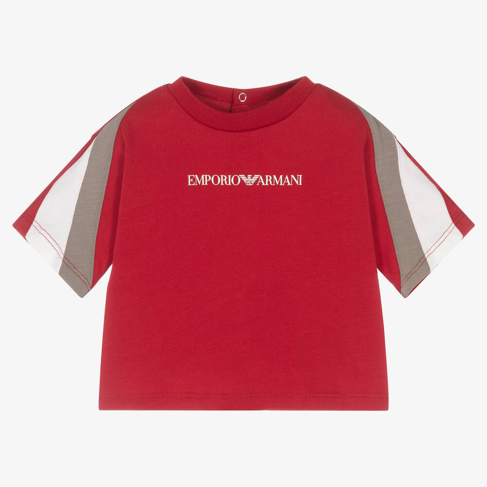 Emporio Armani - Boys Red Cotton Logo T-Shirt | Childrensalon