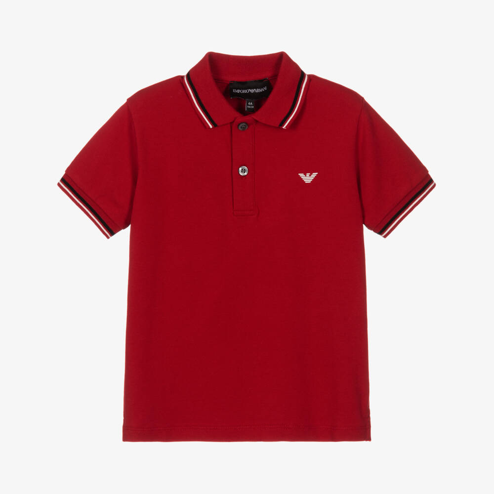 Emporio Armani-Boys Red Cotton Polo Shirt | Childrensalon Outlet