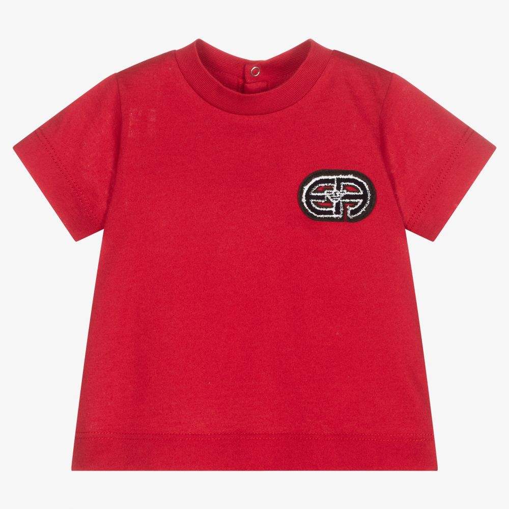 Emporio Armani - Boys Red Cotton T-Shirt | Childrensalon