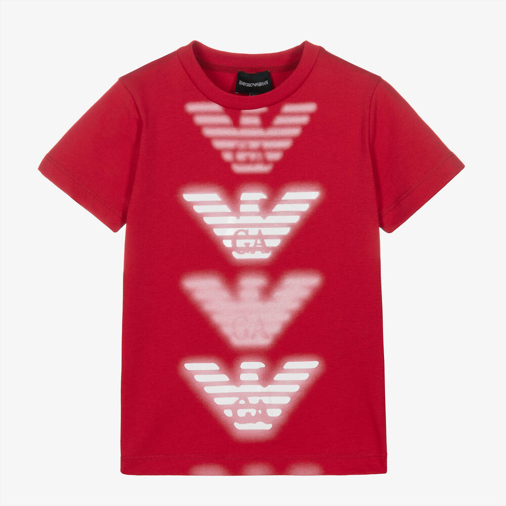Emporio Armani - Красная хлопковая футболка для мальчиков | Childrensalon