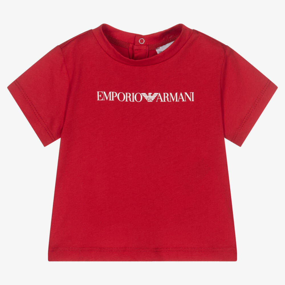 Emporio Armani-Boys Red Cotton T-Shirt | Childrensalon Outlet