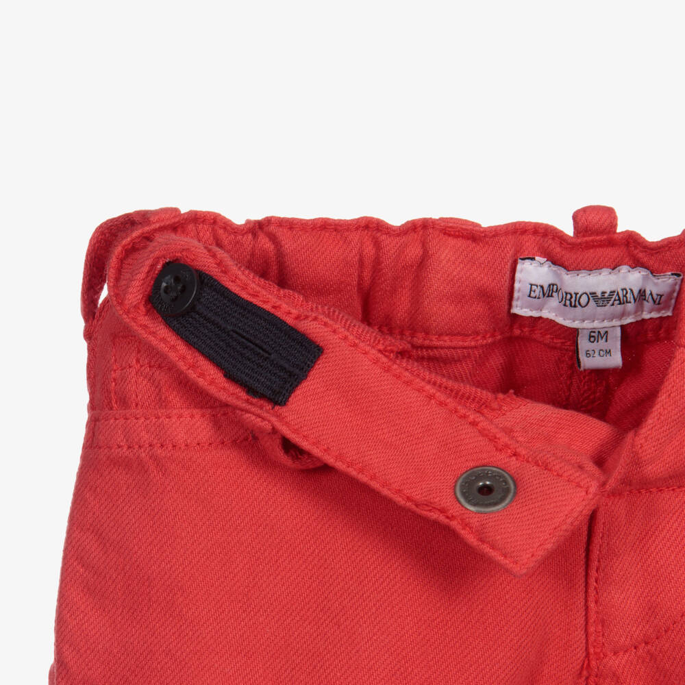 Emporio Armani-Boys Red Cotton Trousers | Childrensalon Outlet