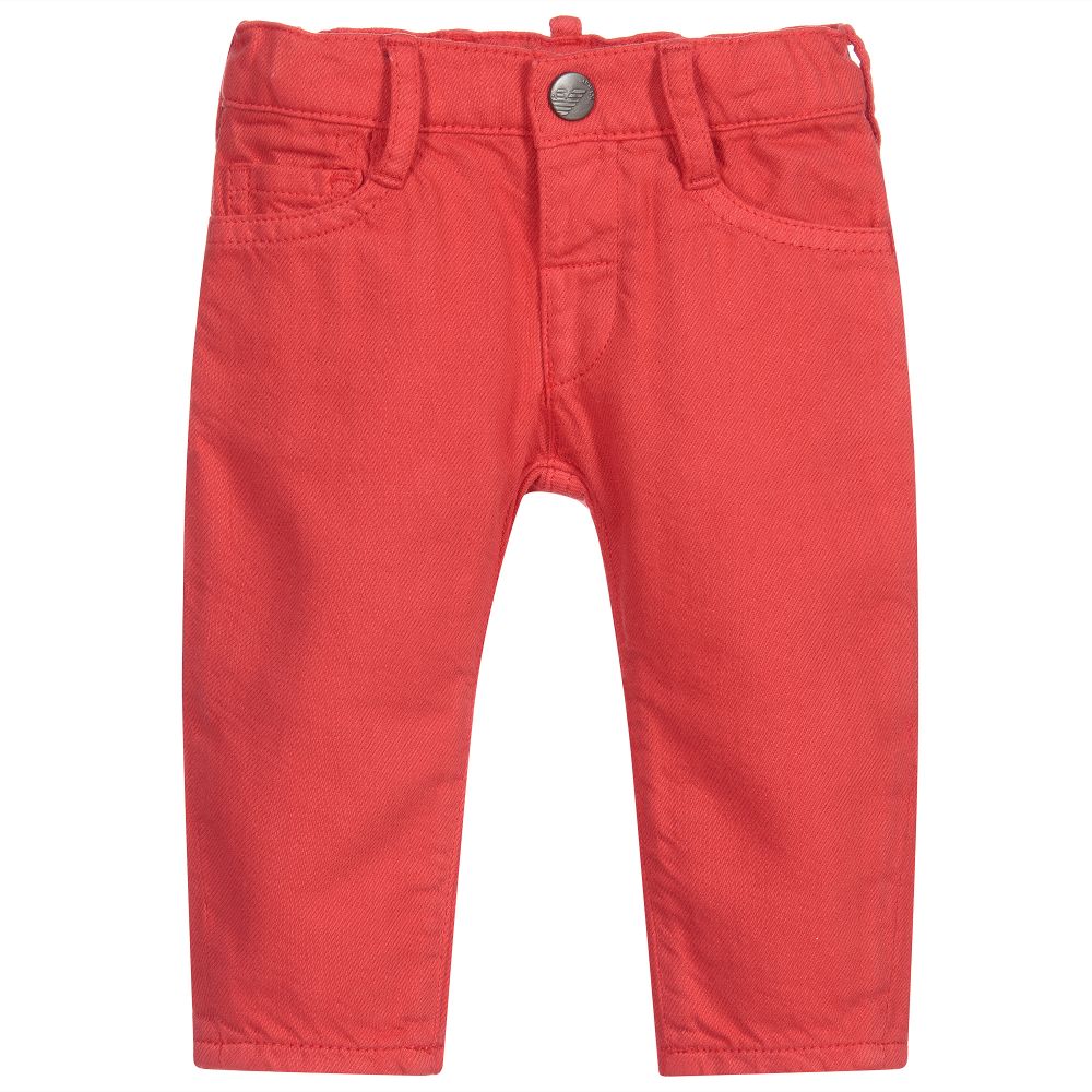 Emporio Armani - Boys Red Cotton Trousers | Childrensalon