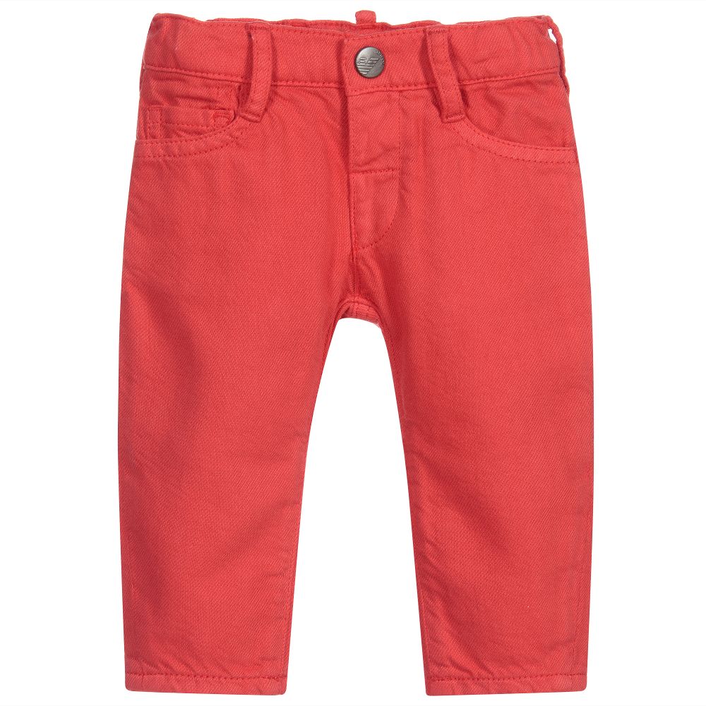Emporio Armani-Boys Red Cotton Trousers | Childrensalon Outlet