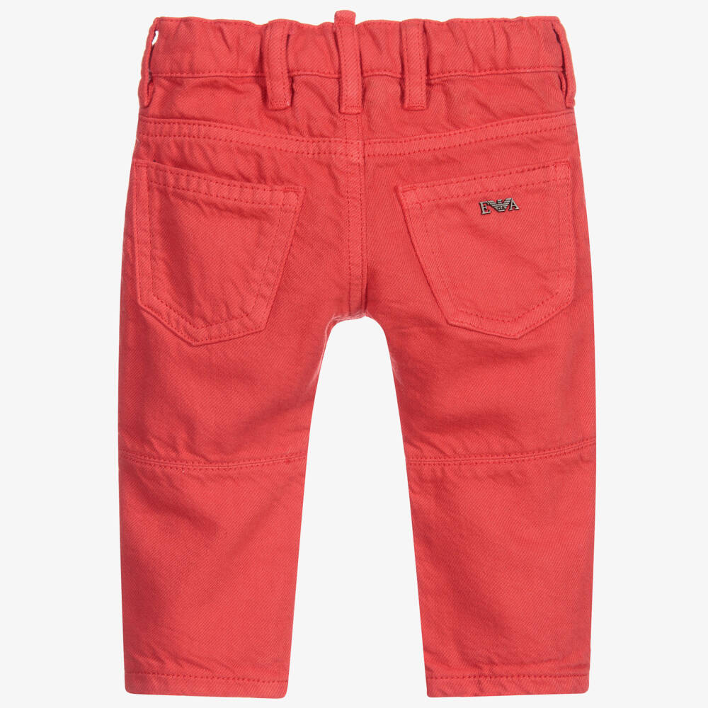 Emporio Armani-Boys Red Cotton Trousers | Childrensalon Outlet