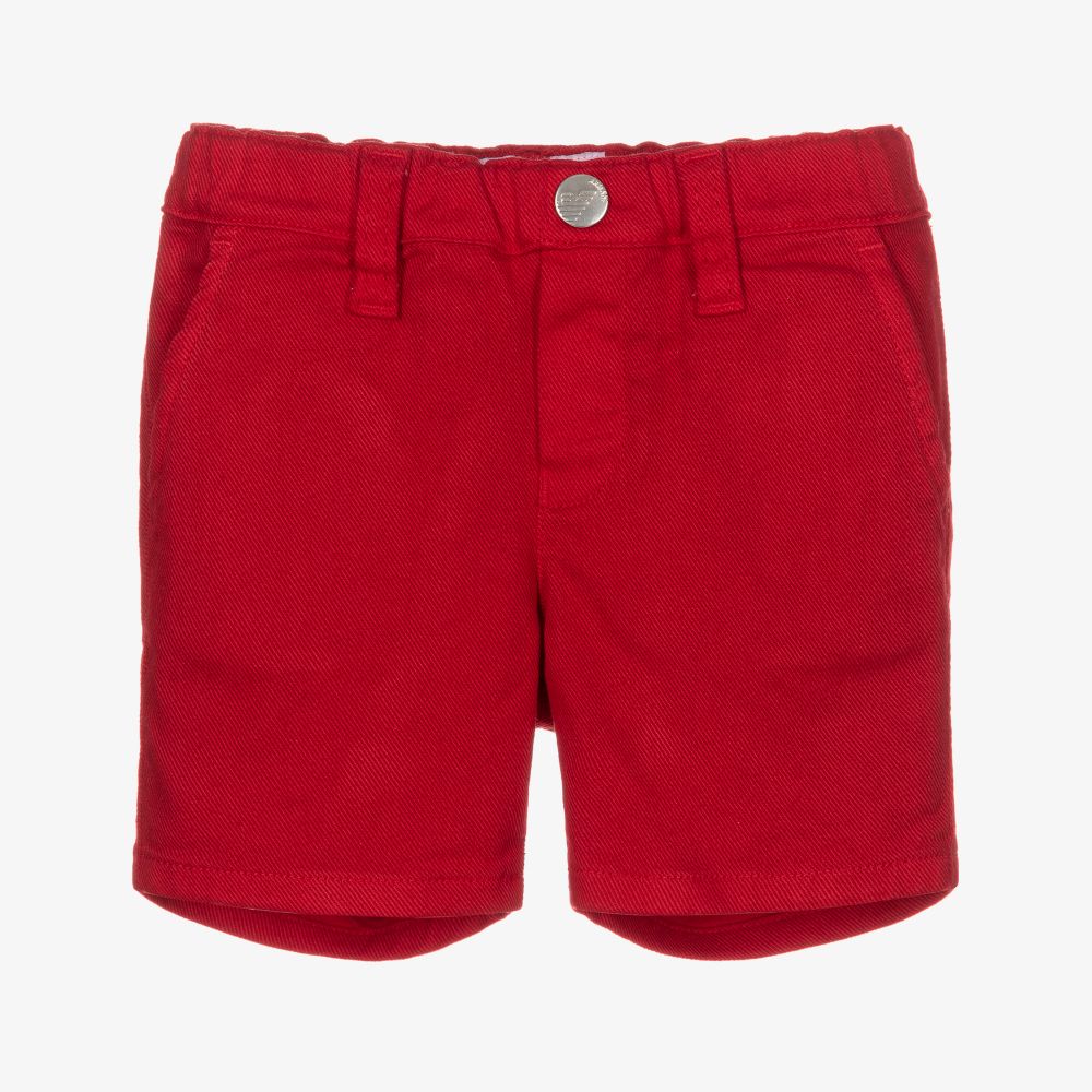 Emporio Armani - Boys Red Cotton Twill Shorts | Childrensalon