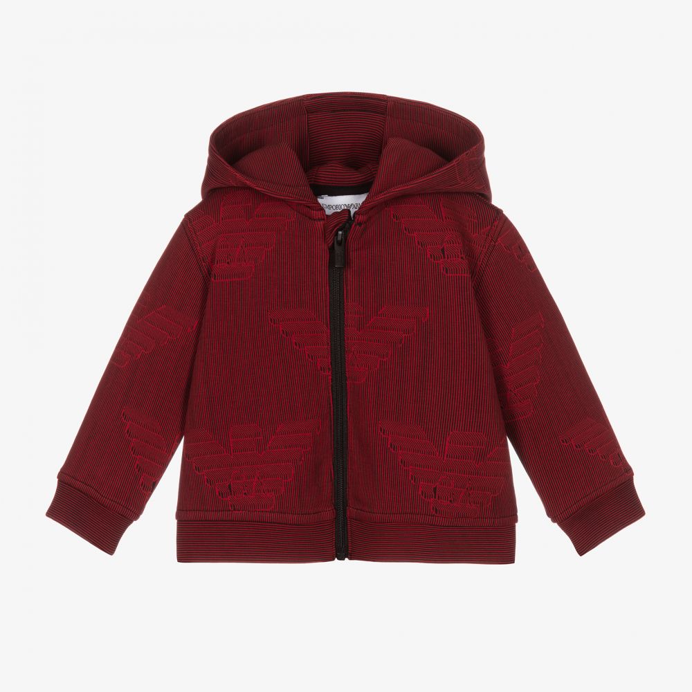 Emporio Armani - Boys Red Hooded Zip-Up Top | Childrensalon