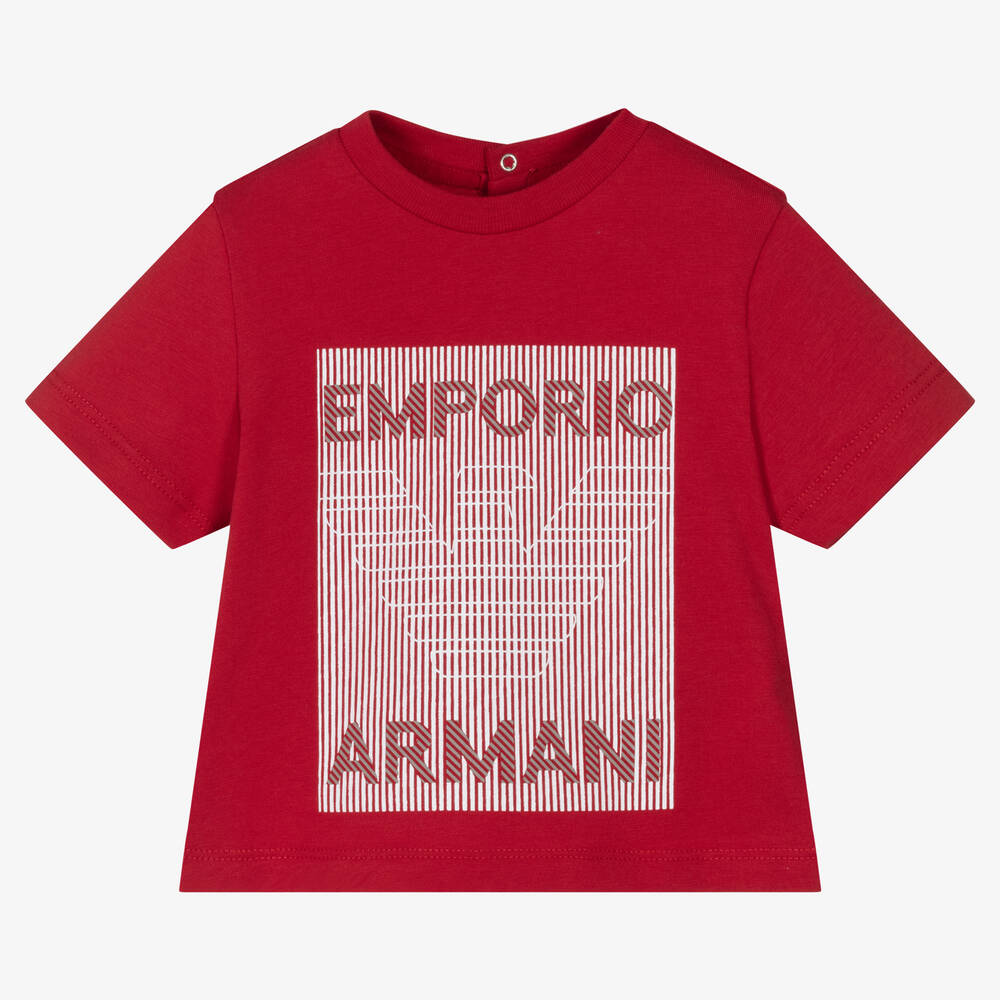 Emporio Armani - Boys Red Logo Cotton T-Shirt | Childrensalon