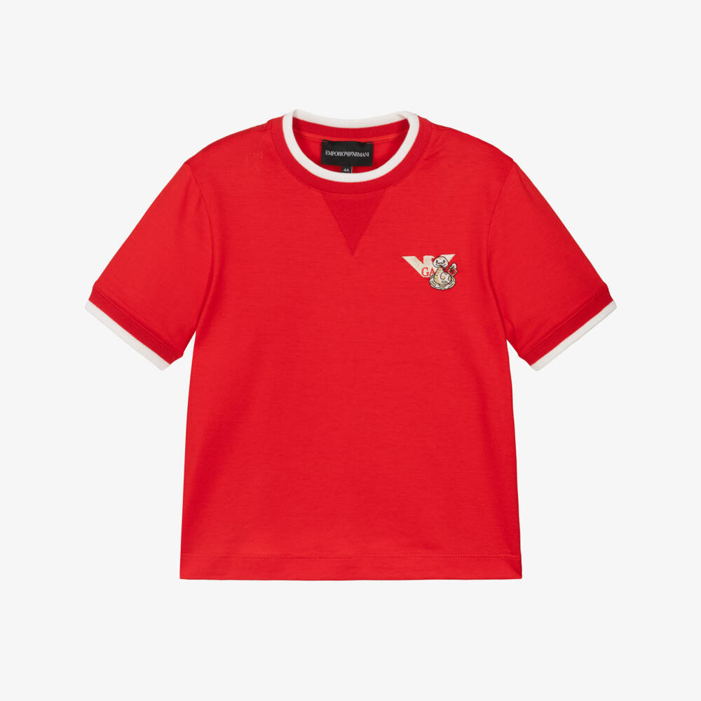 Emporio Armani-Boys Red Lunar Celebration Tee | Childrensalon Outlet