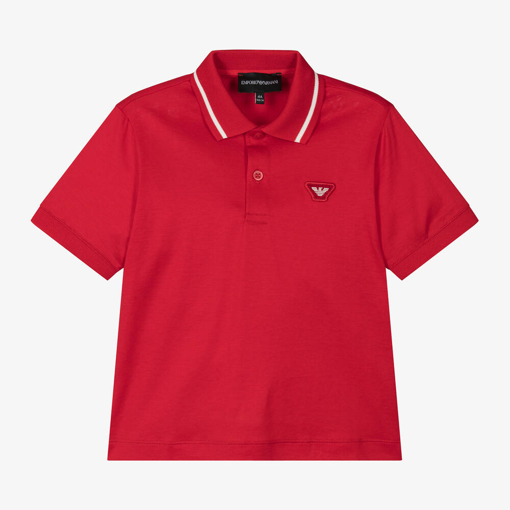 Emporio Armani-Boys Red Polo Shirt | Childrensalon Outlet