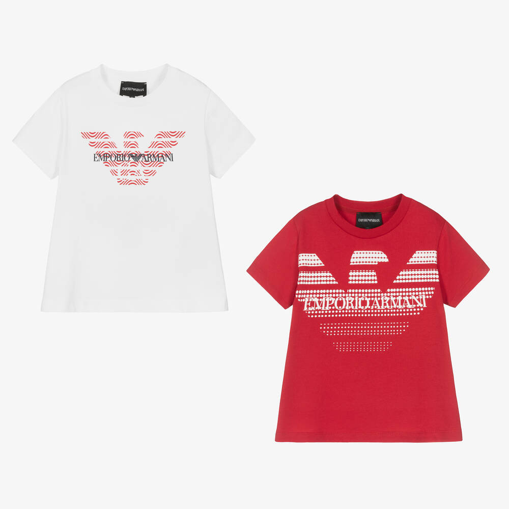 Emporio Armani - Boys Red & White Cotton T-Shirts (2 Pack) | Childrensalon