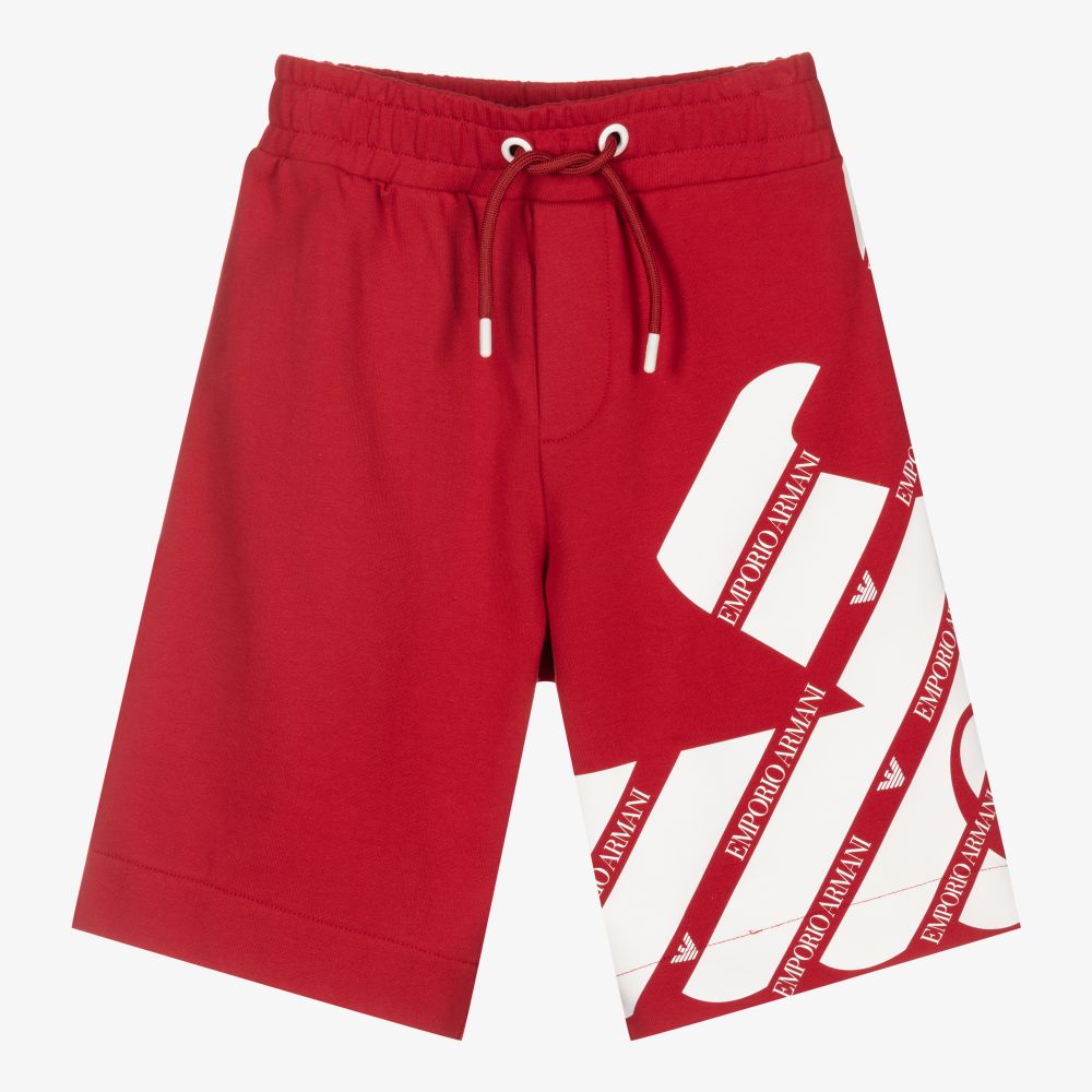 Emporio Armani - Boys Red & White Logo Shorts | Childrensalon