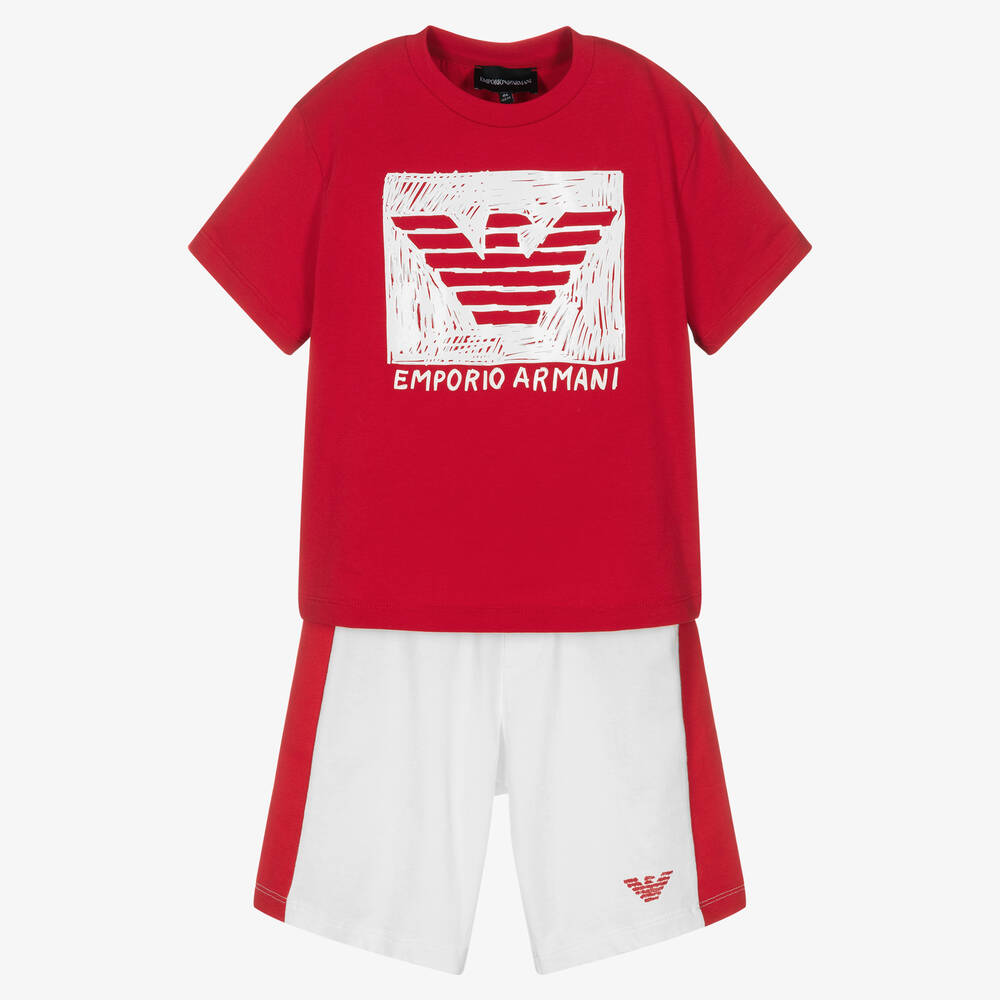 Emporio Armani - Boys Red & White Shorts Set | Childrensalon