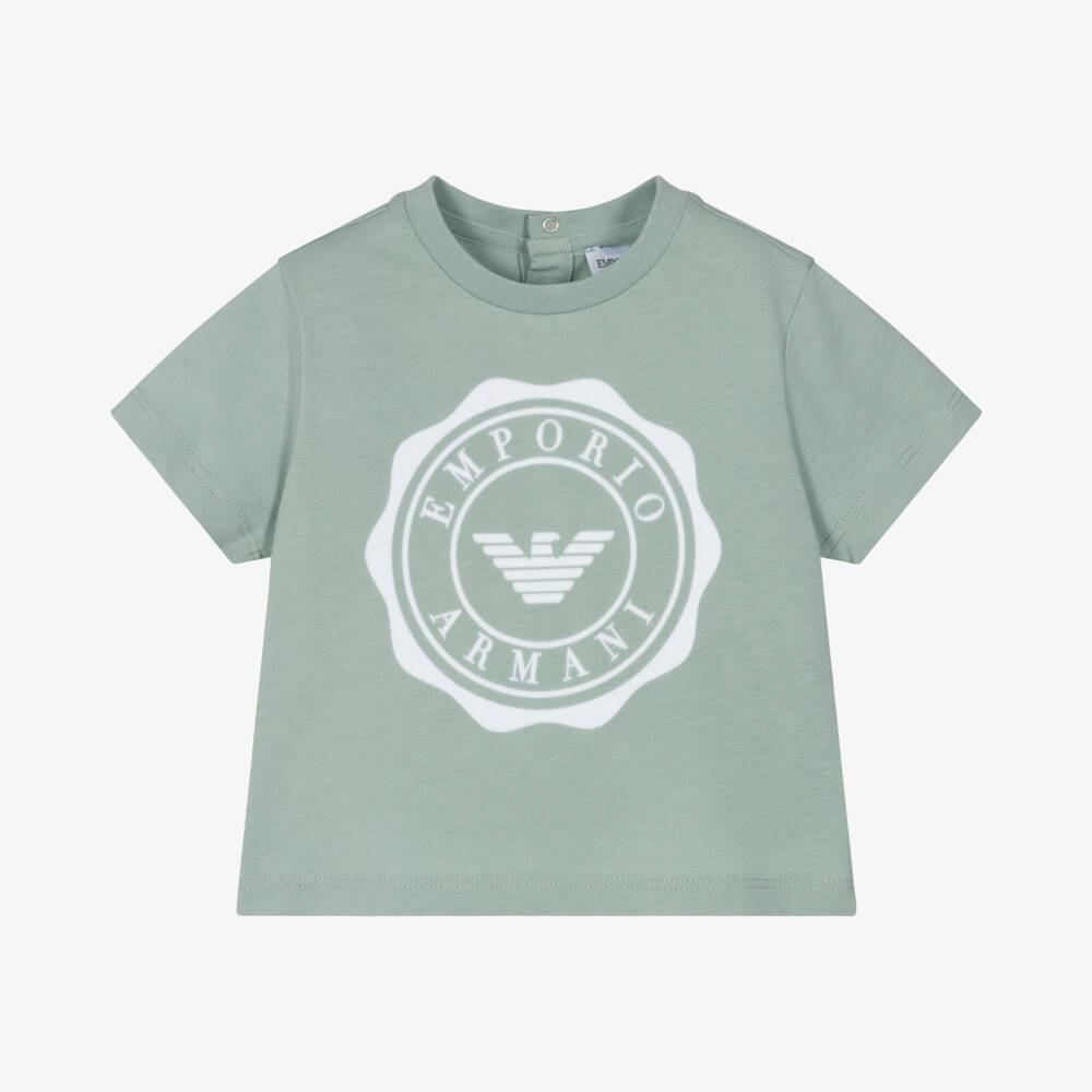 Emporio Armani-Boys Sage Green Logo T-Shirt | Childrensalon Outlet