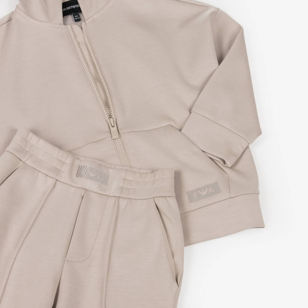 Emporio Armani-Boys Sand-Coloured Hooded Set | Childrensalon Outlet