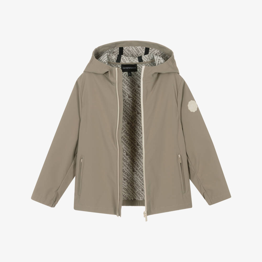 Emporio Armani-Boys Sand-Tone Hooded Outerwear | Childrensalon Outlet