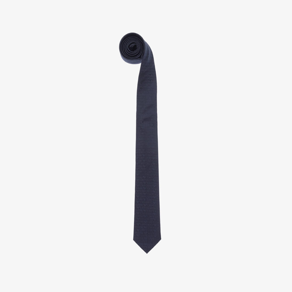 Emporio Armani-Boys Silk Navy Logo Tie | Childrensalon Outlet