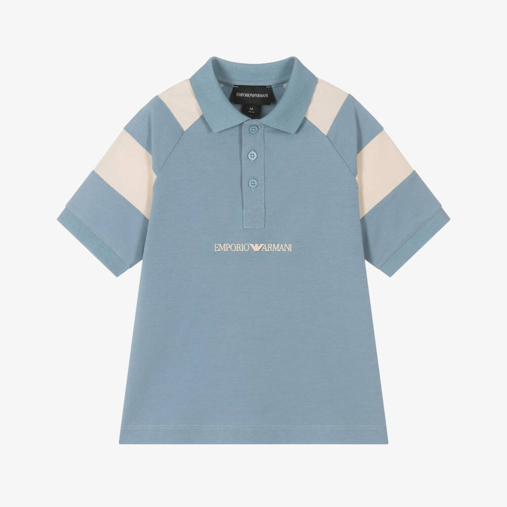 Emporio Armani-Boys Sky-Hued Cotton Polo Top | Childrensalon Outlet