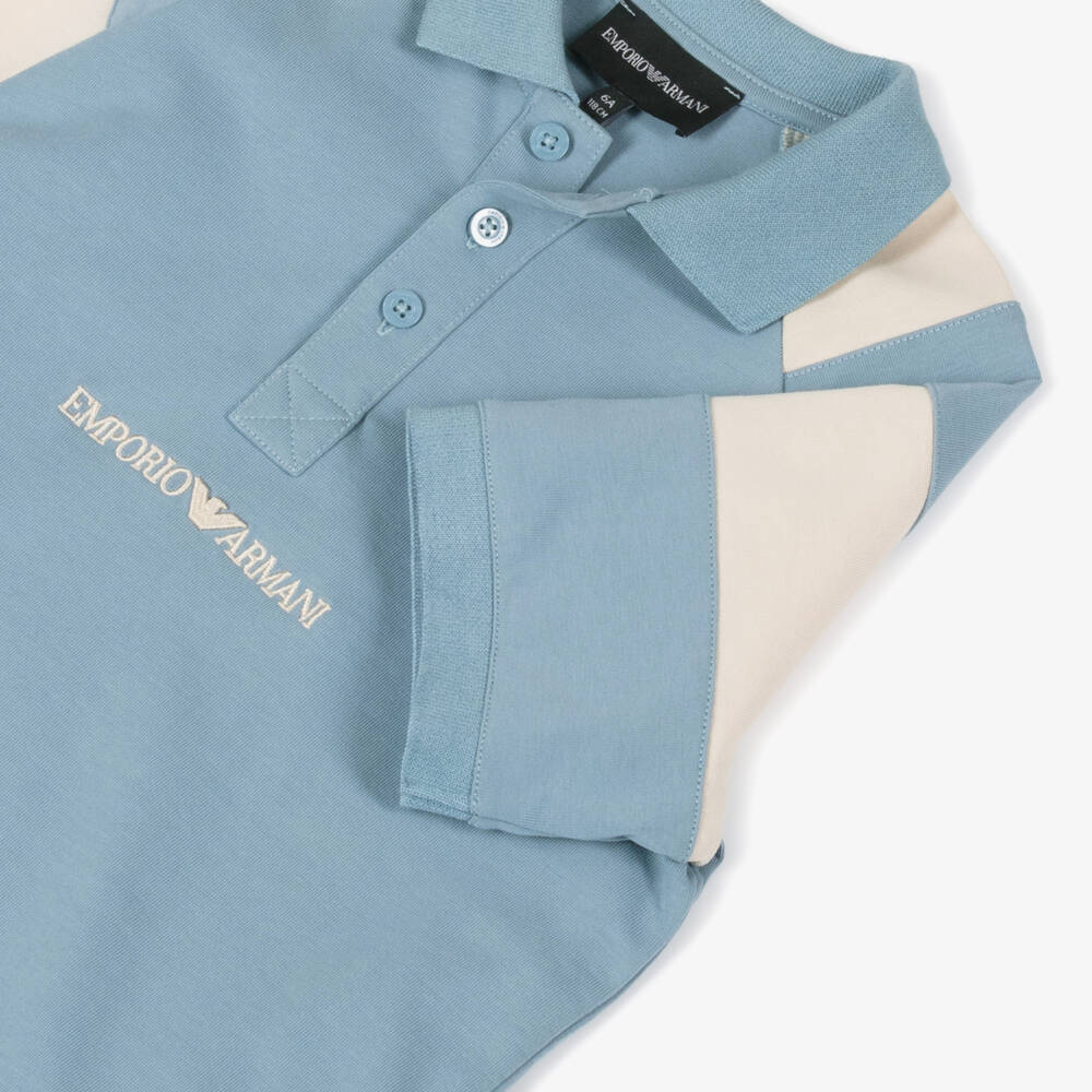 إEmporio Armani-قميص بولو قطني بلون السماء للأولاد | Childrensalon Outlet
