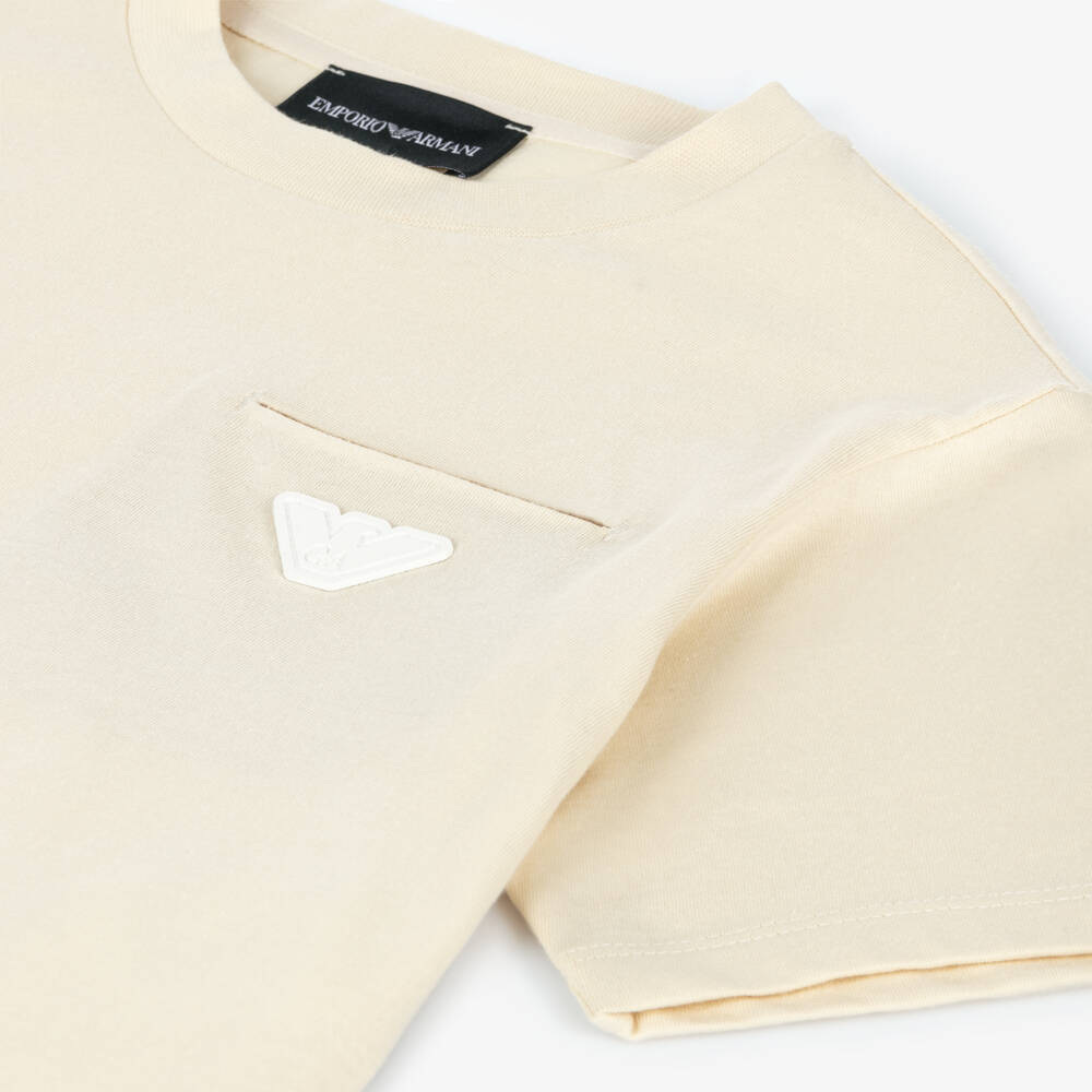 Emporio Armani-Boys Soft Beige Cotton Tee | Childrensalon Outlet