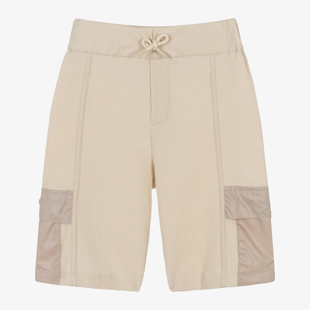 Emporio Armani-Boys Soft Beige Cotton Waffle Shorts | Childrensalon Outlet