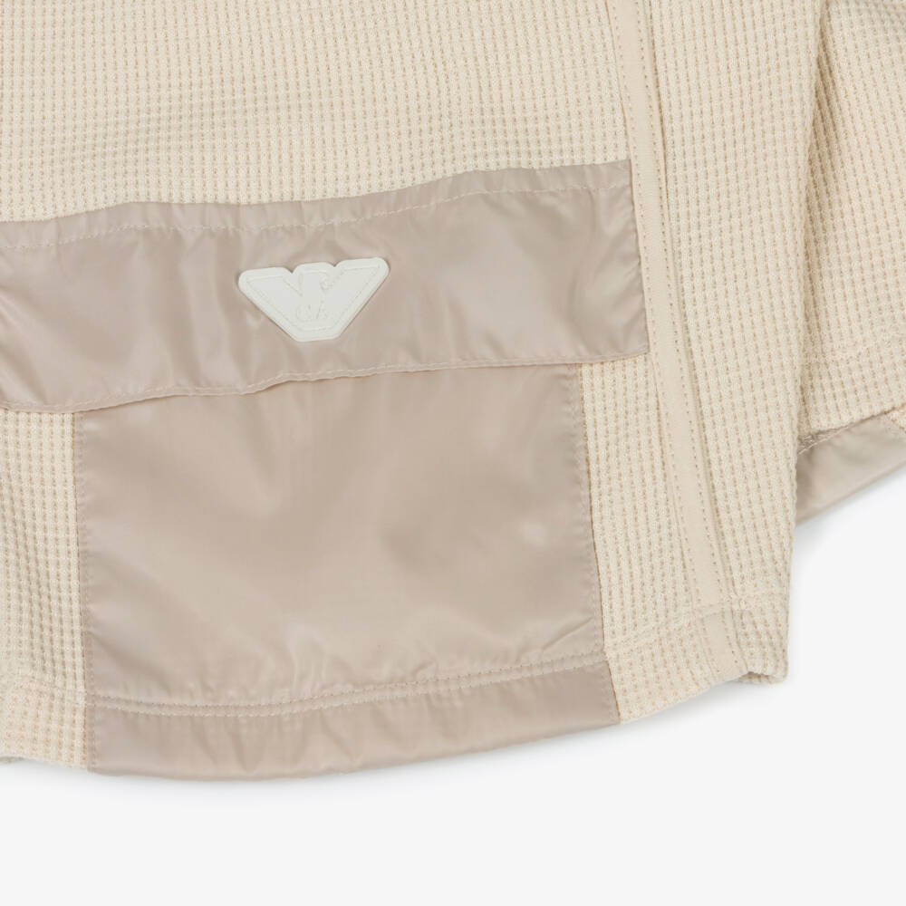 Emporio Armani-Boys Soft Beige Cotton Waffle Shorts | Childrensalon Outlet