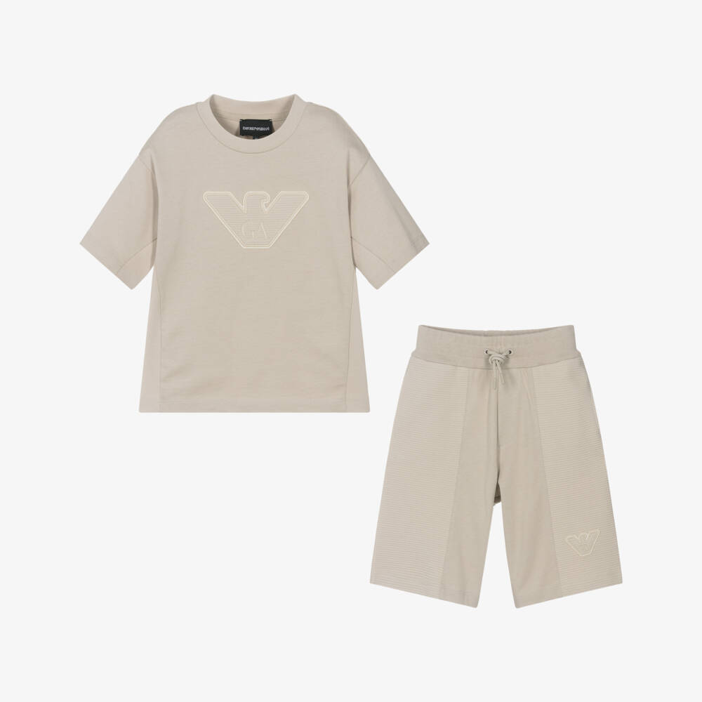 Emporio Armani-Мягкий бежевый комплект с орлом для мальчиков | Childrensalon Outlet