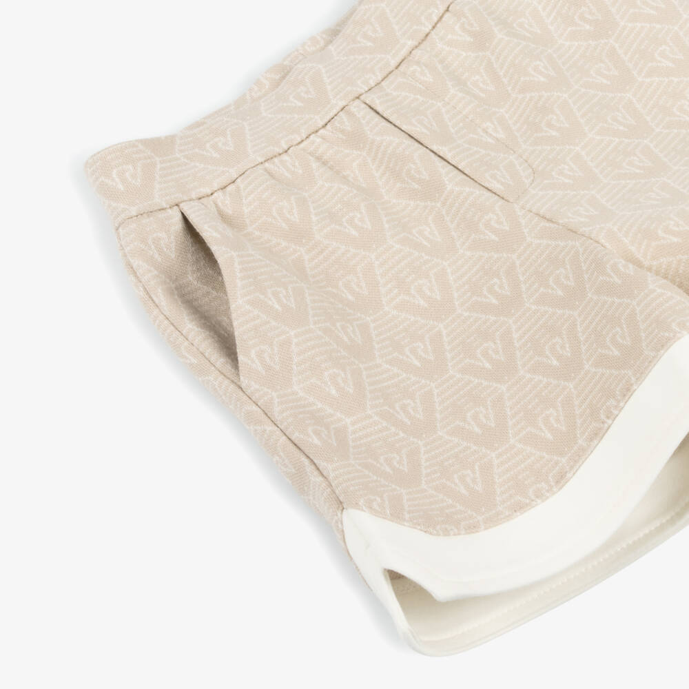 Emporio Armani-Boys Soft Beige Eagle Shorts | Childrensalon Outlet