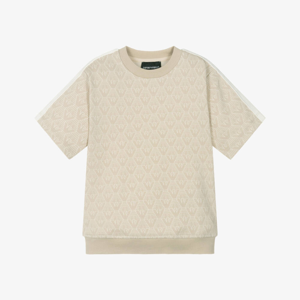 Emporio Armani-تي شيرت ناعم بيج بنقشة نسر للأولاد | Childrensalon Outlet