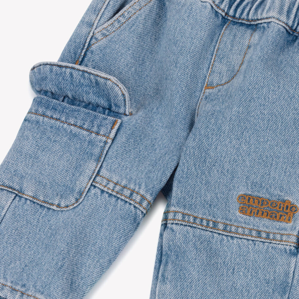 Emporio Armani-Boys Blue Denim Cargo Jeans | Childrensalon Outlet