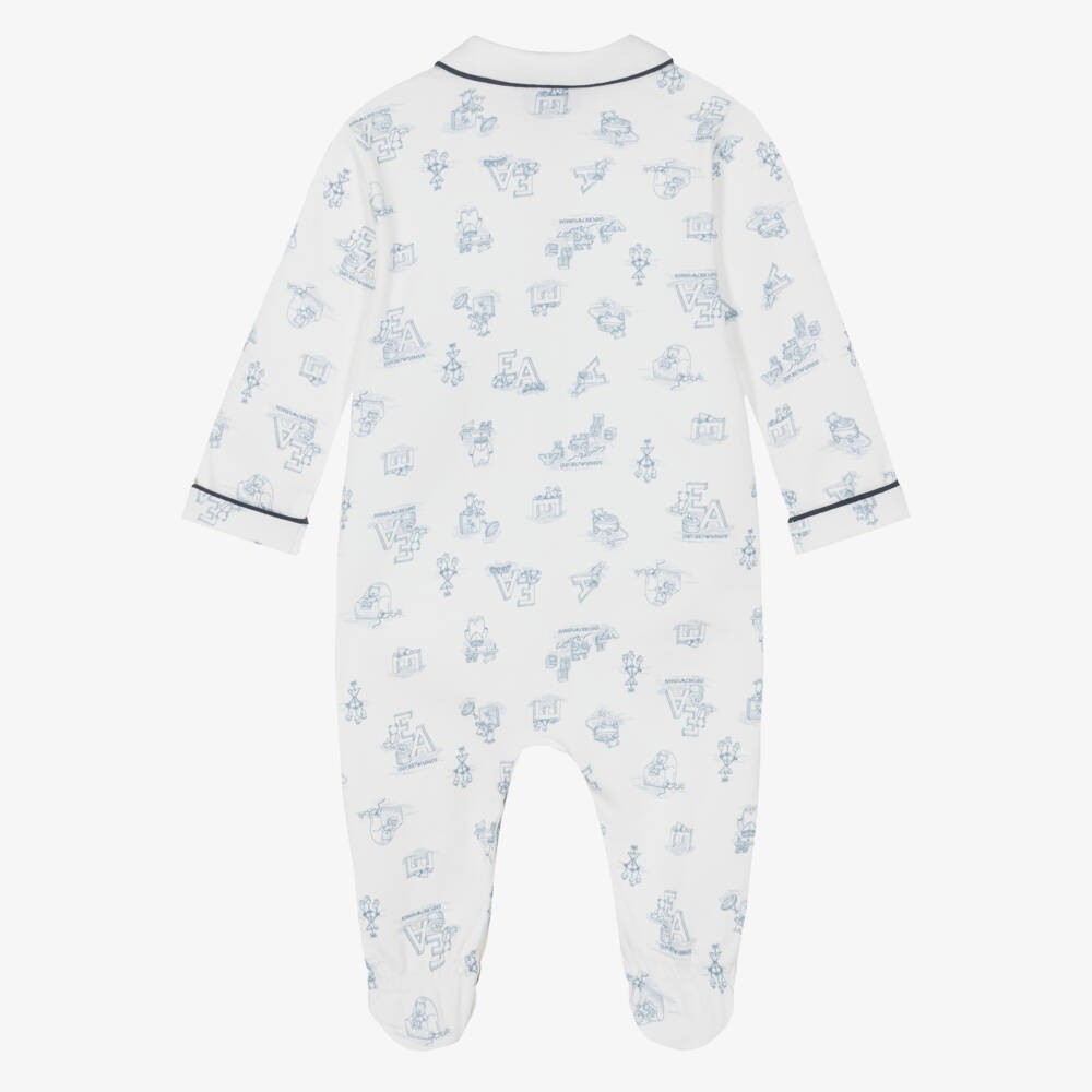 Emporio Armani-Boys Soft Blue Nursery Babygrow | Childrensalon Outlet