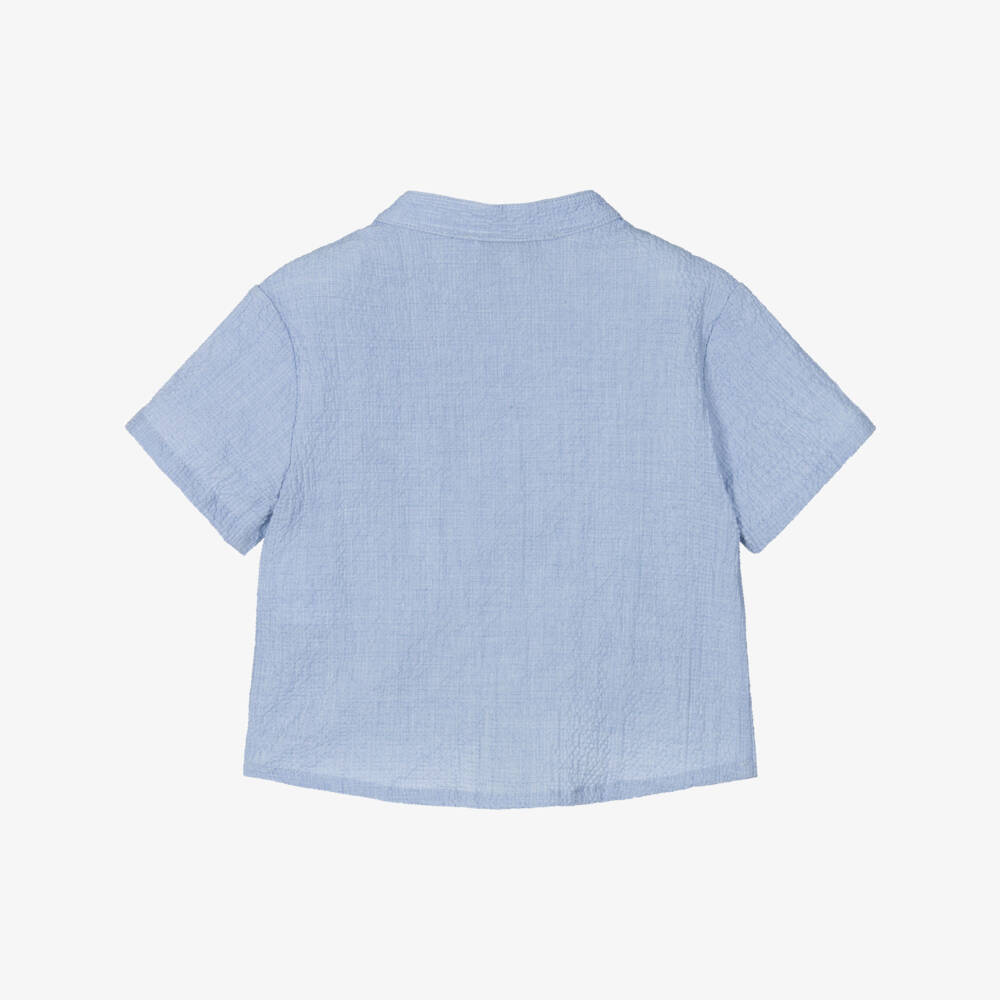 Emporio Armani-Мягкая голубая рубашка из сеерсакера для мальчиков | Childrensalon Outlet