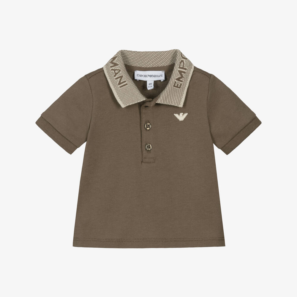 Emporio Armani-Boys Soft Brown Eagle Polo | Childrensalon Outlet