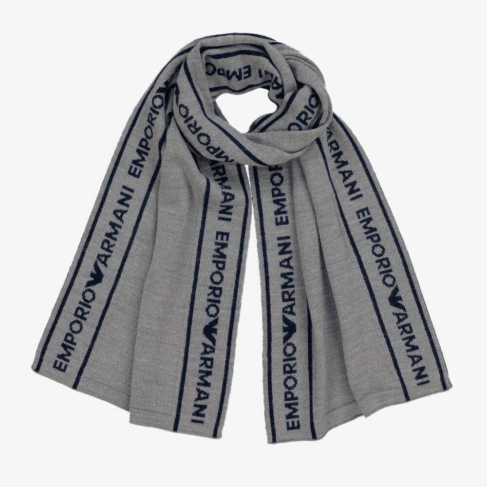 Emporio Armani-Boys Soft Grey Knit Scarf | Childrensalon Outlet