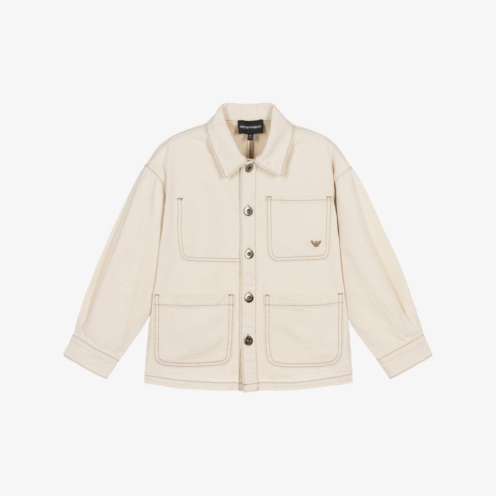 Emporio Armani-Boys Soft Ivory Twill Coat | Childrensalon Outlet