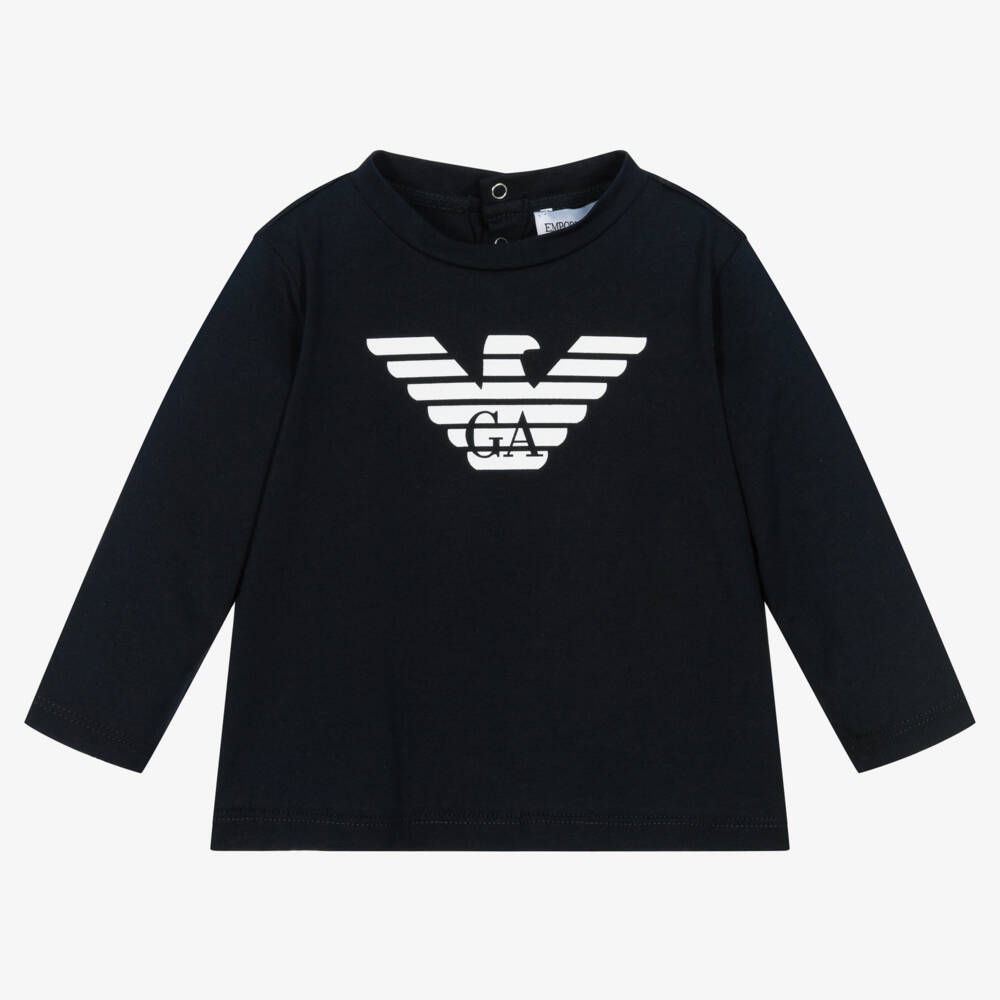 Emporio Armani-Boys Soft Navy Cotton Tee | Childrensalon Outlet