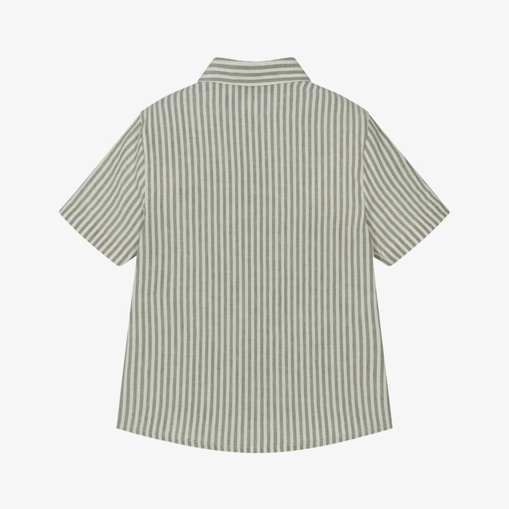 Emporio Armani-Мягкая рубашка в полоску цвета шалфея для мальчиков | Childrensalon Outlet