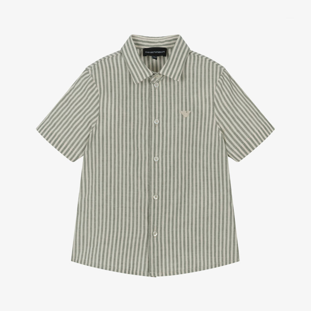 Emporio Armani-قميص مخطط ناعم باللون الأخضر للبنين | Childrensalon Outlet