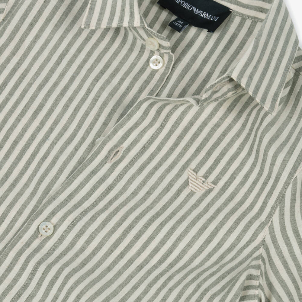 Emporio Armani-Мягкая рубашка в полоску цвета шалфея для мальчиков | Childrensalon Outlet