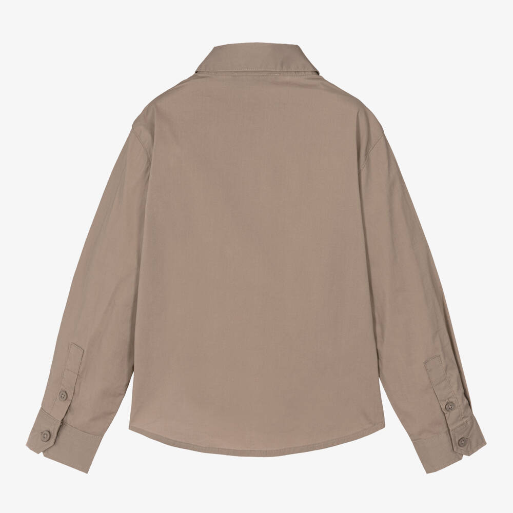 Emporio Armani-Boys Taupe Cotton Poplin Shirt | Childrensalon Outlet