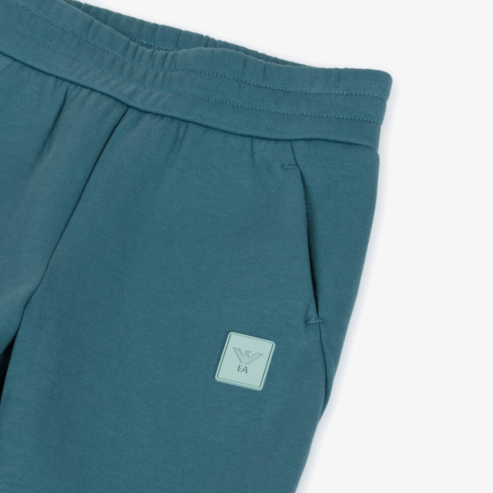 Emporio Armani-Boys Teal Blue Joggers with Rubberised Logo | Childrensalon Outlet