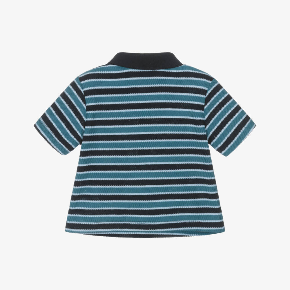 Emporio Armani-Boys Teal & Navy Blue Striped Piqué Polo Shirt with Eagle Logo | Childrensalon Outlet