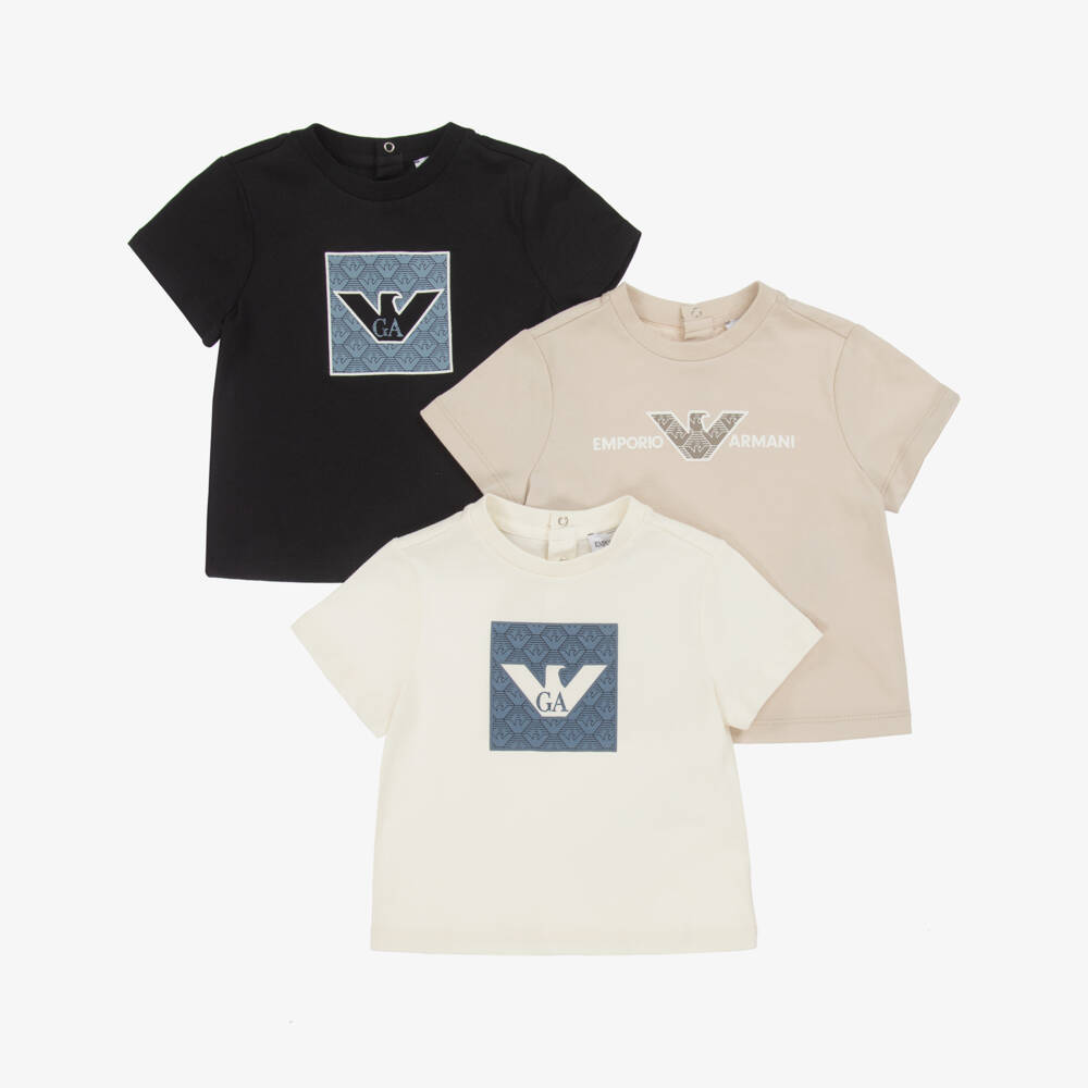 Emporio Armani-Boys Trio of Cotton Blues T-Shirts | Childrensalon Outlet