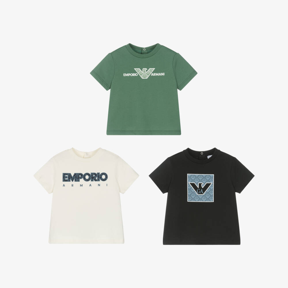 Emporio Armani-ثلاثية تيشيرتات قطنية خضراء للأولاد | Childrensalon Outlet